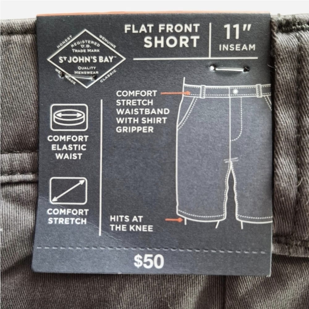 St. John's Bay Men's Charcoal Flat Front Shorts